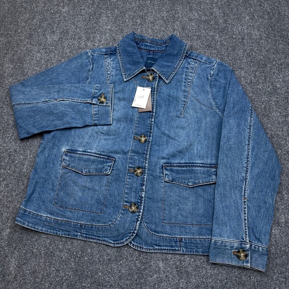 J. Jill Jackets & Blazers - NEW J. Jill Denim Jacket Women MP Medium Petite Jean Chore Barn Patch Pocket